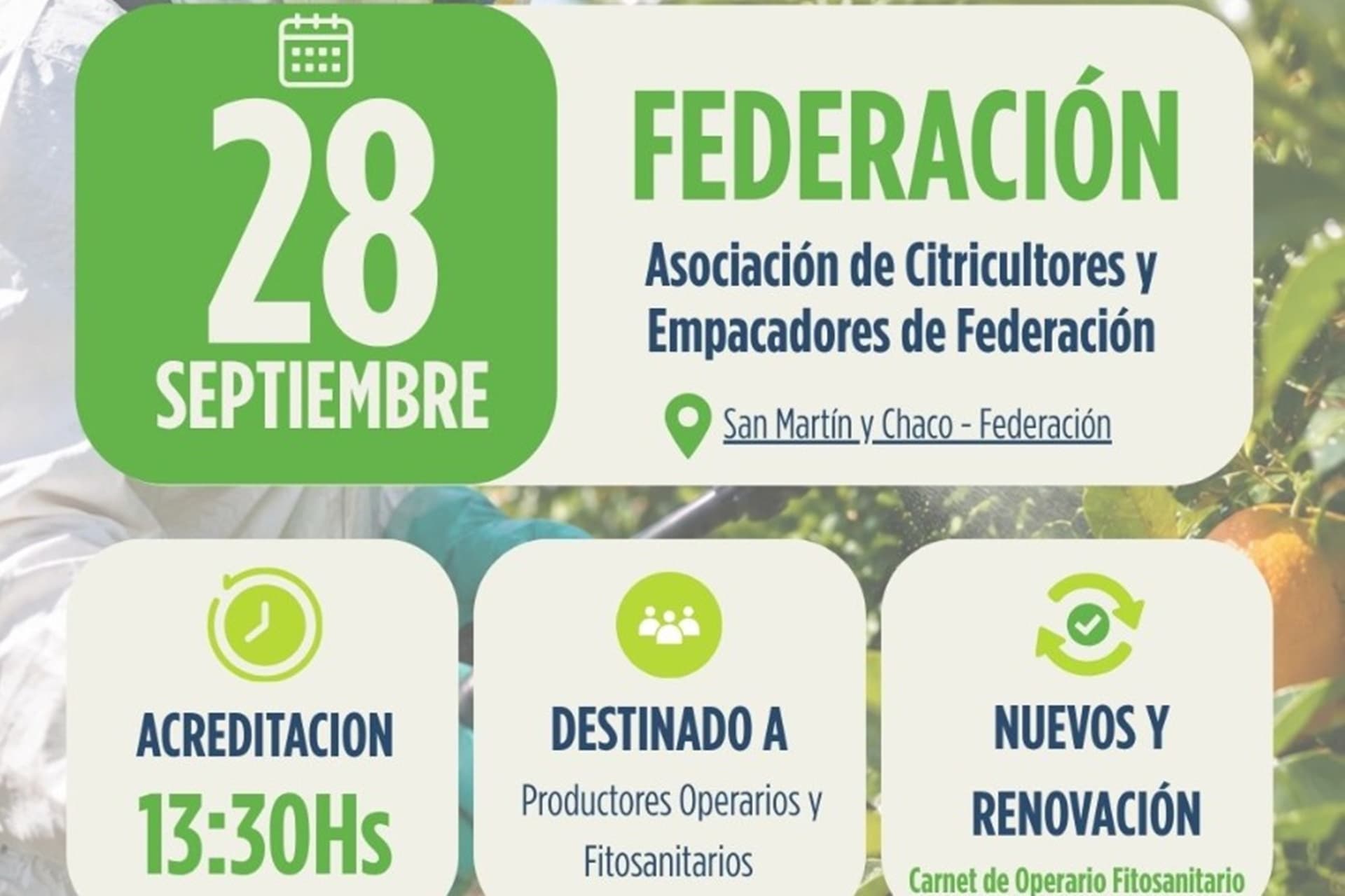 Federación recibirá a una nueva jornada de capacitación para operarios aplicadores de fitosanitarios - imagen del Gobierno de Entre Rios