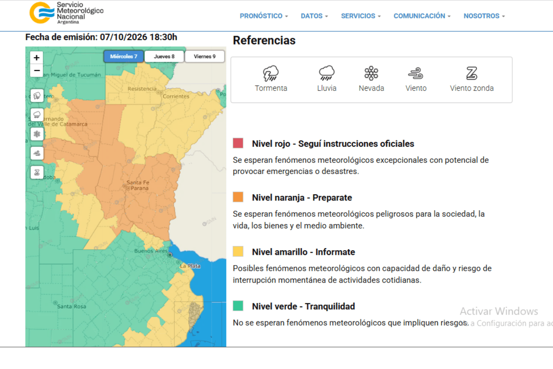 Rige un alerta naranja por tormentas para toda la provincia - imagen del Gobierno de Entre Rios